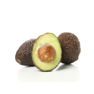 Hass avocados with one sliced in half