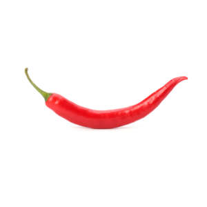 A small pile of bright red hot chile peppers with smooth glossy skin and tapered pointed shape on a white background.